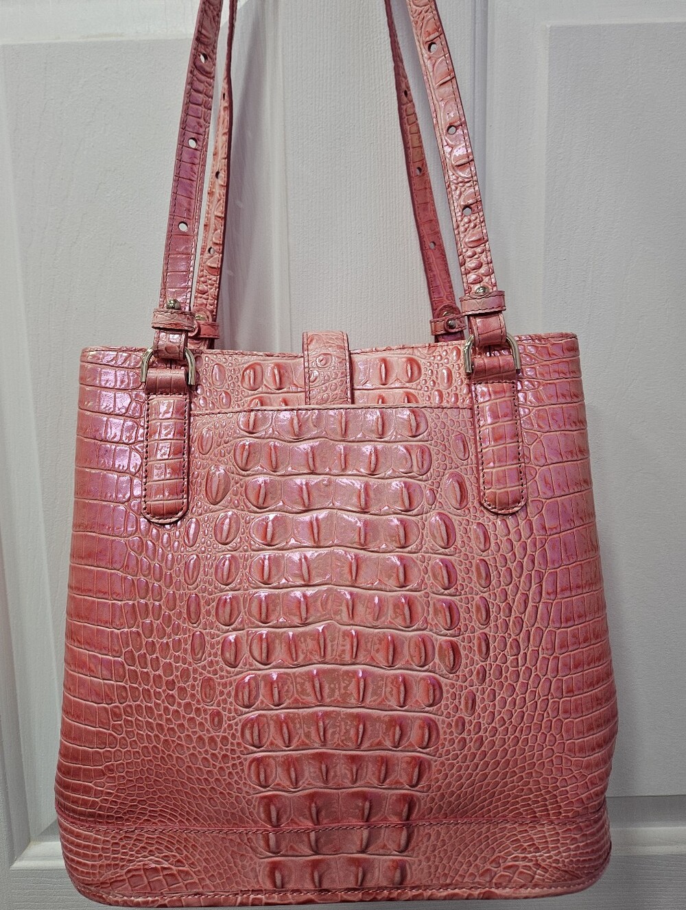 Brahmin Fiora Croc-Embossed Pink Bucket Bag - Picture 12 of 15